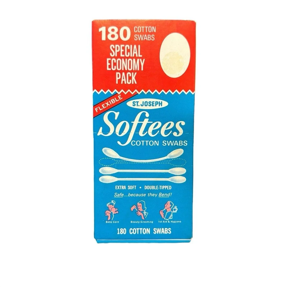 Vintage 70s 80s St Joseph SOFTEES Cotton Swabs Flexible Original Box Almost Full